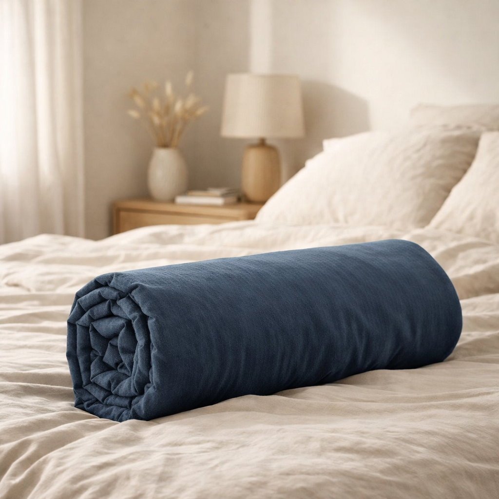 Drap housse Calita Marine 160x200 bonnet 30 cm en situation