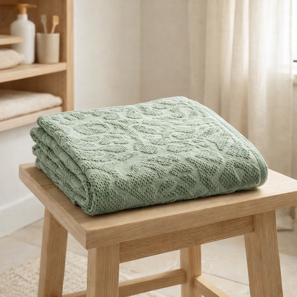 Serviette de toilette Gilda Thym 50 x 100 en situation