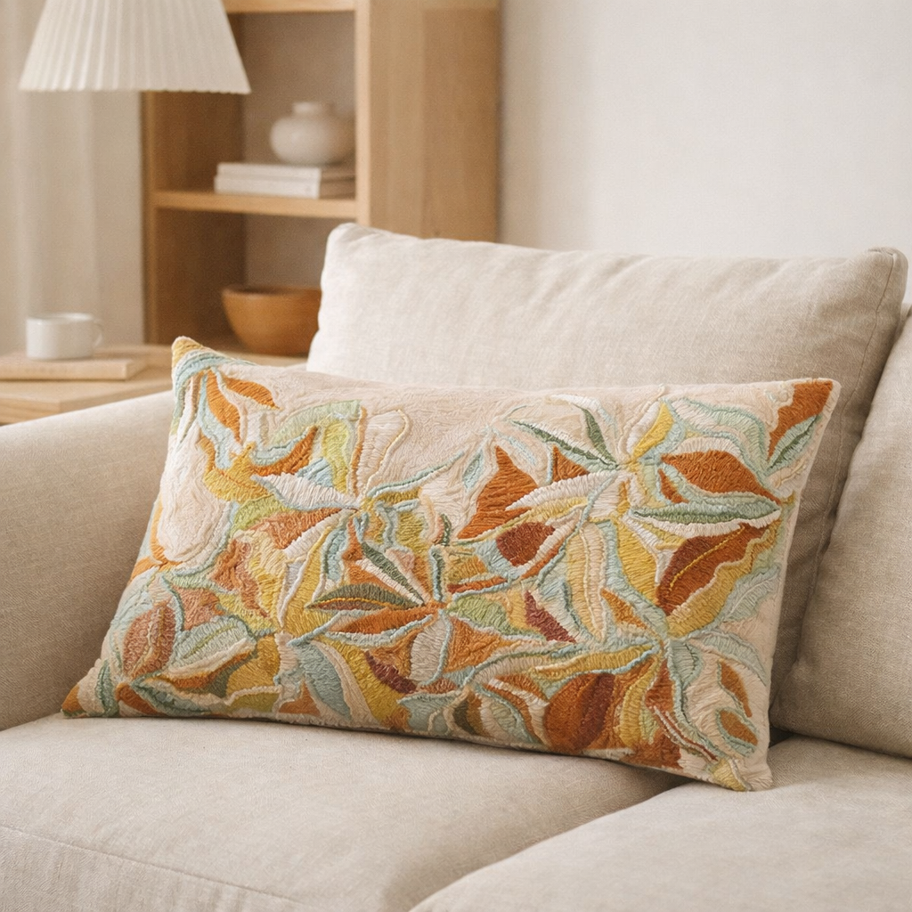 Coussin brodé Alina Dragée 40 x 65 en situation