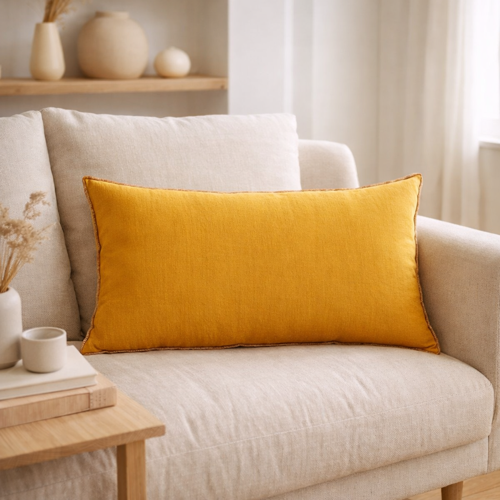 Coussin Zeff Céleste Mangue 40 x 65 en situation