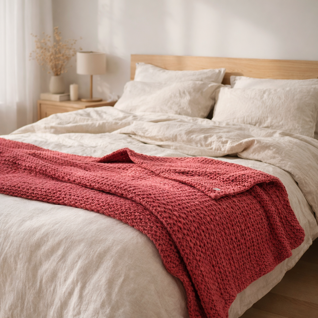 Jeté de lit Tana Framboise 180 x 260 en situation