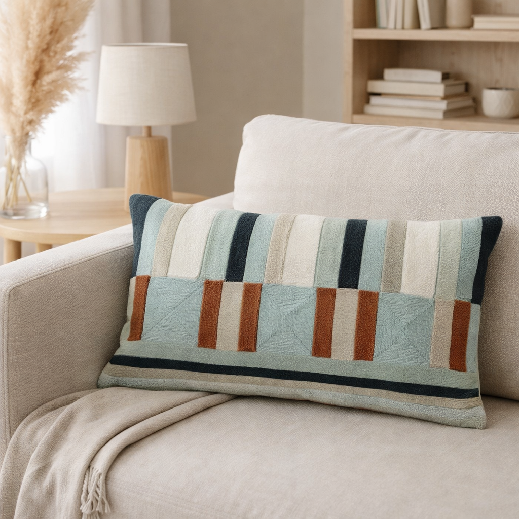 Coussin brodé Jason Ciel 30 x 50 en situation