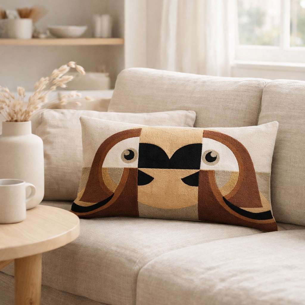 Coussin brodé Loro Naturel 30 x 50 en situation