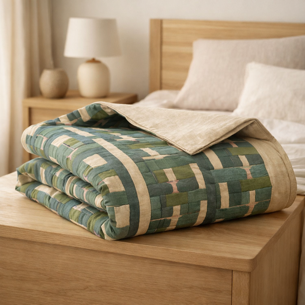 Empreinte de couette Tahho Vert de Gris 85 x 200 en situation