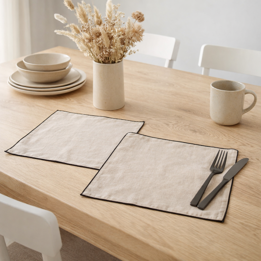 Serviette de table recyclée Grace Ficelle 40 x 40 en situation