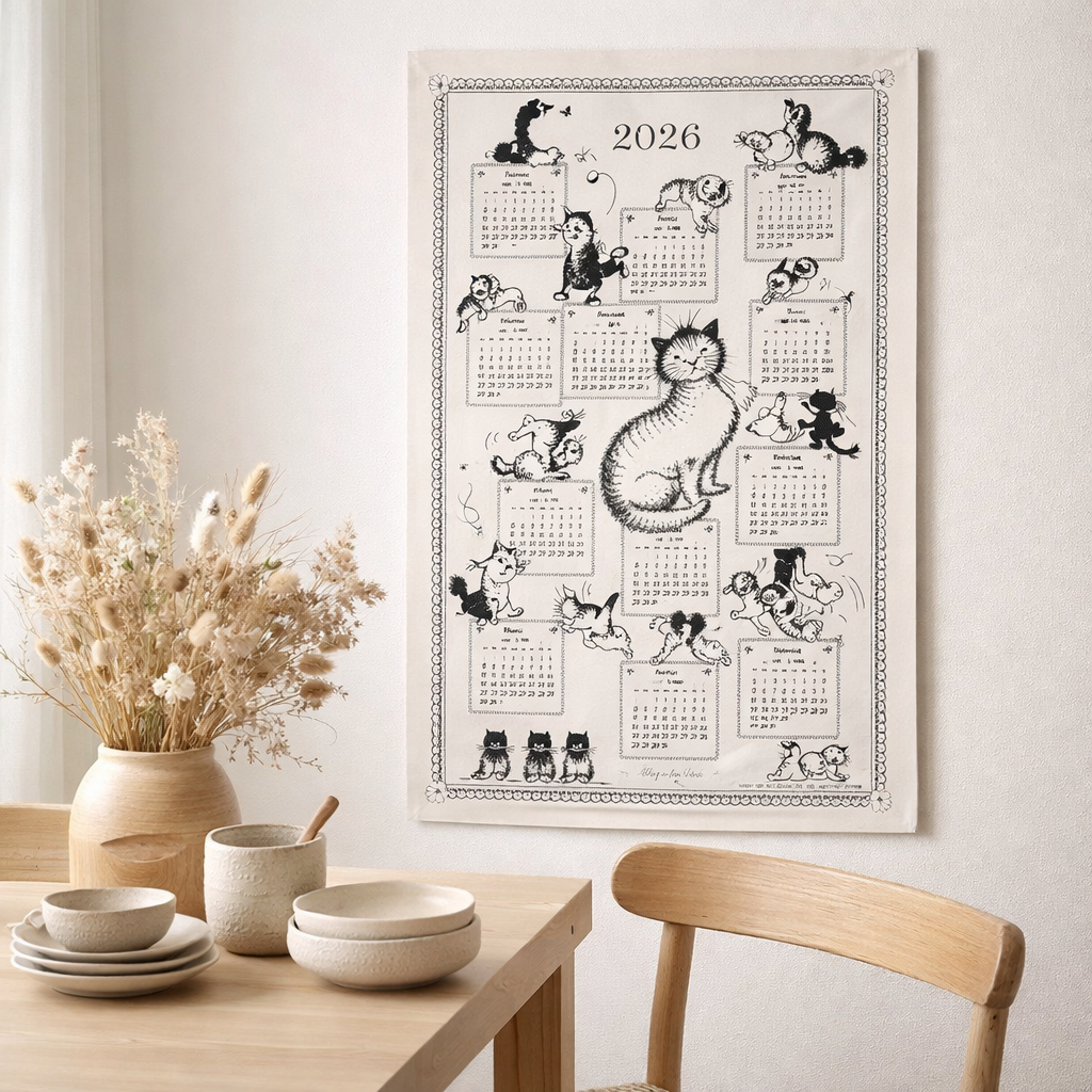 Torchon Dubout Calendrier chatons 2026 Ecru 48 x 72 en situation
