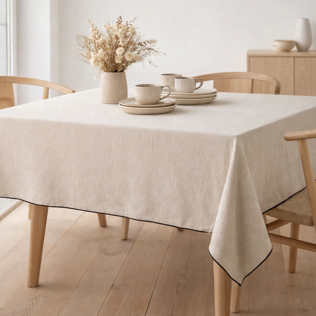 Nappe recyclée Grace Ficelle 140 x 250 en situation