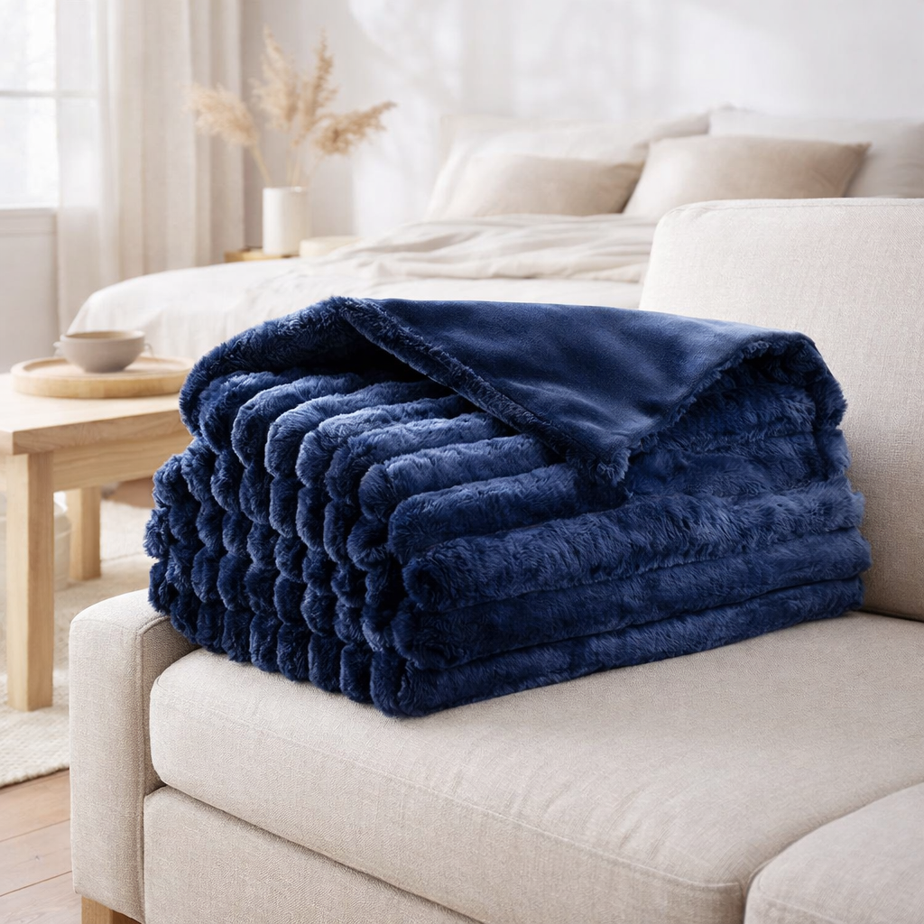 Plaid Alice Marine 130 x 160 en situation