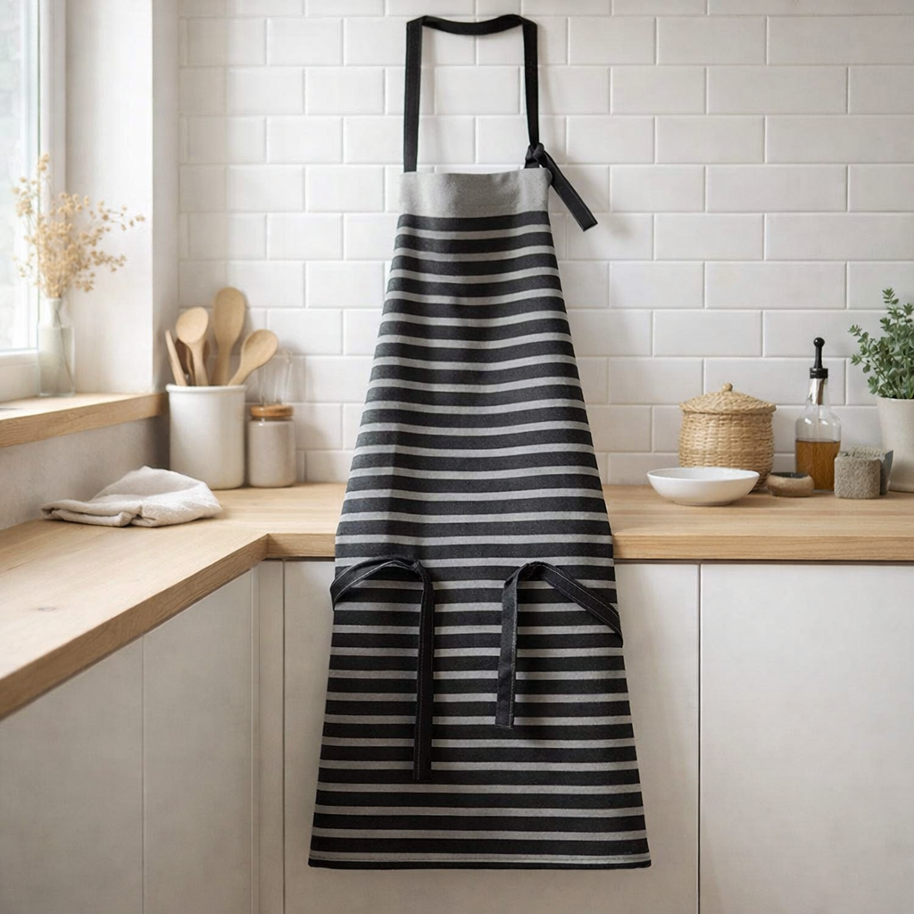 Tablier de cuisine recyclé Tilio Noir/gris 72 x 90 en situation