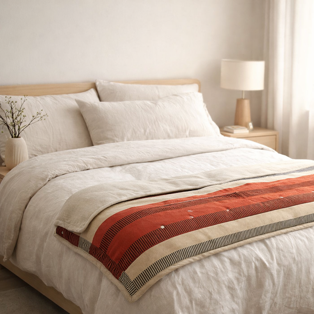 Chemin de lit stonewashed Zeff Eden Marmelade 90 x 240 en situation