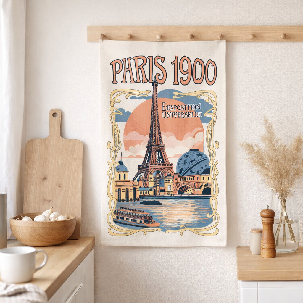 Torchon Paris Expo universelle Ecru 48 x 72 en situation