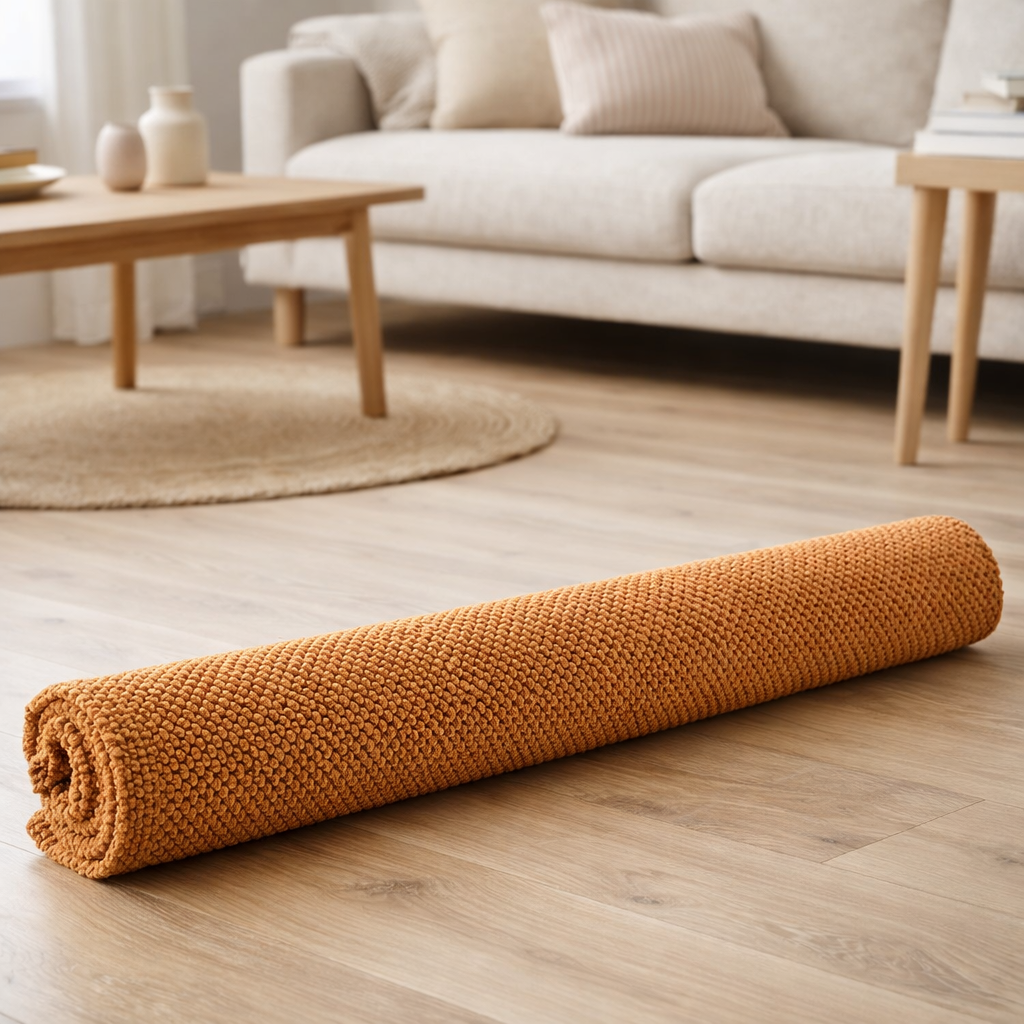 Tapis de bain uni Etia Moutarde 54 x 64 en situation