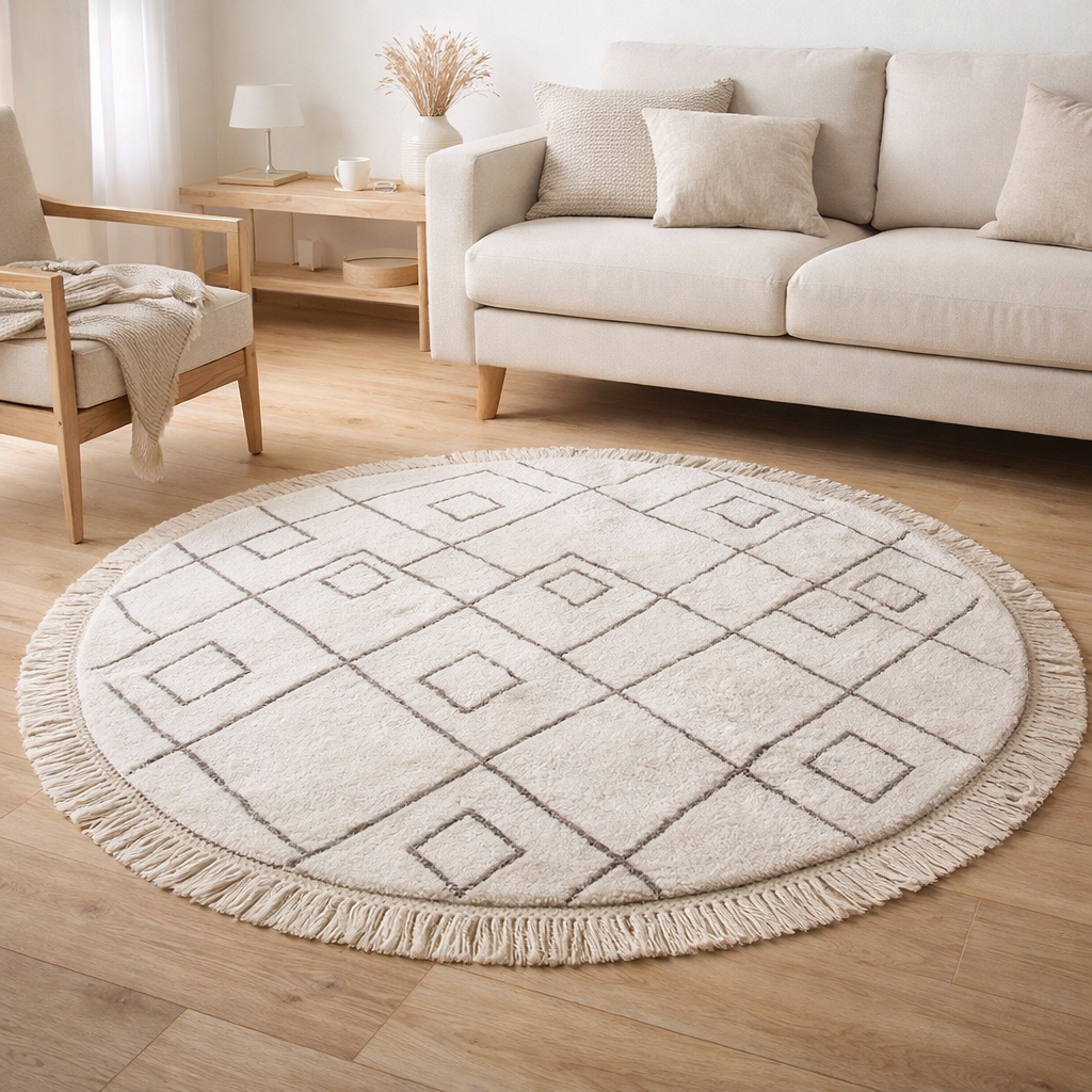 Tapis Ervin Ivoire/taupe Diamètre 160 en situation