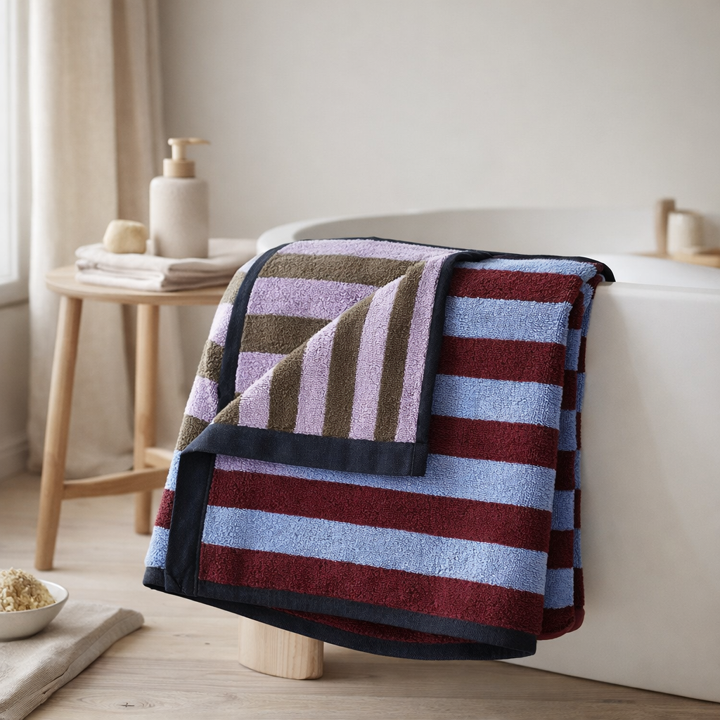 Maxi drap de bain Charly Myrtille 100 x 160 en situation