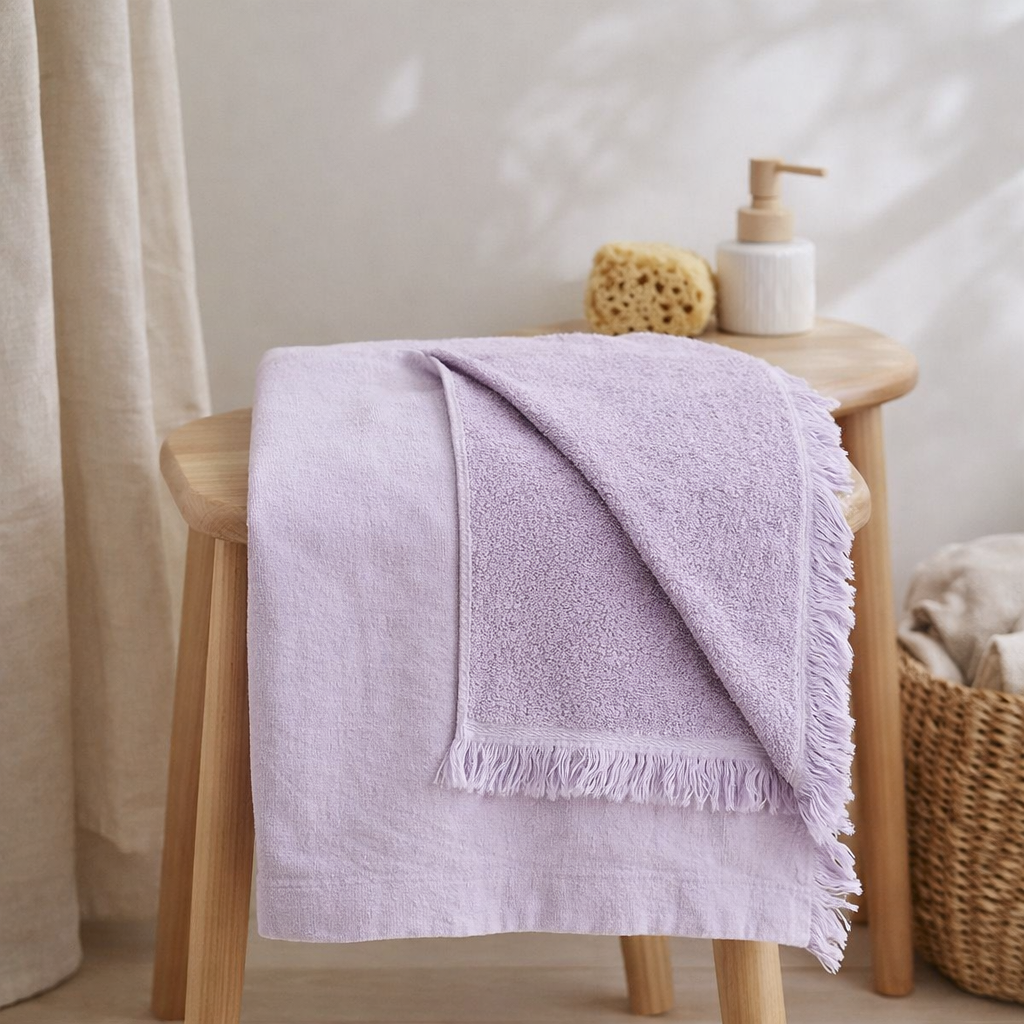 Maxi drap de bain Luna Lilas 100 x 160 en situation