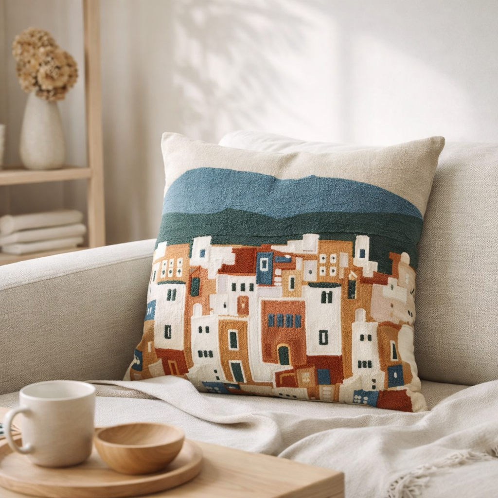 Coussin brodé Elie Multico 45 x 45 en situation