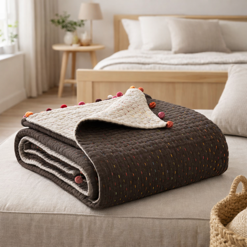 Plaid uni Gastounet Cacao 140 x 200 en situation