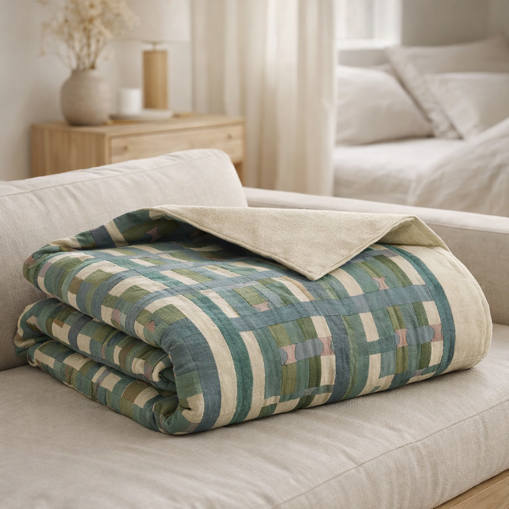 Plaid imprimé Taho Vert de gris 135 x 200 en situation