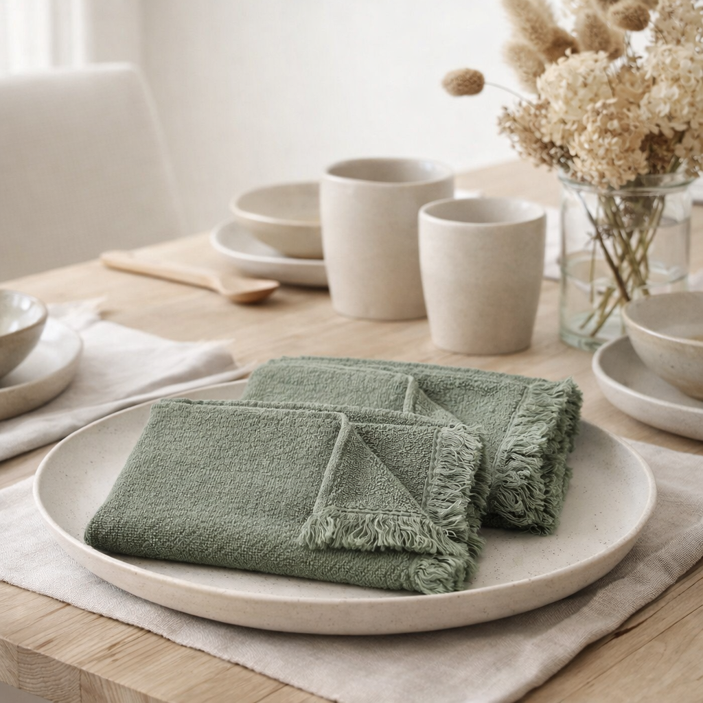 Lot de 2 serviettes invités Luna Détox green 50 x 30 en situation