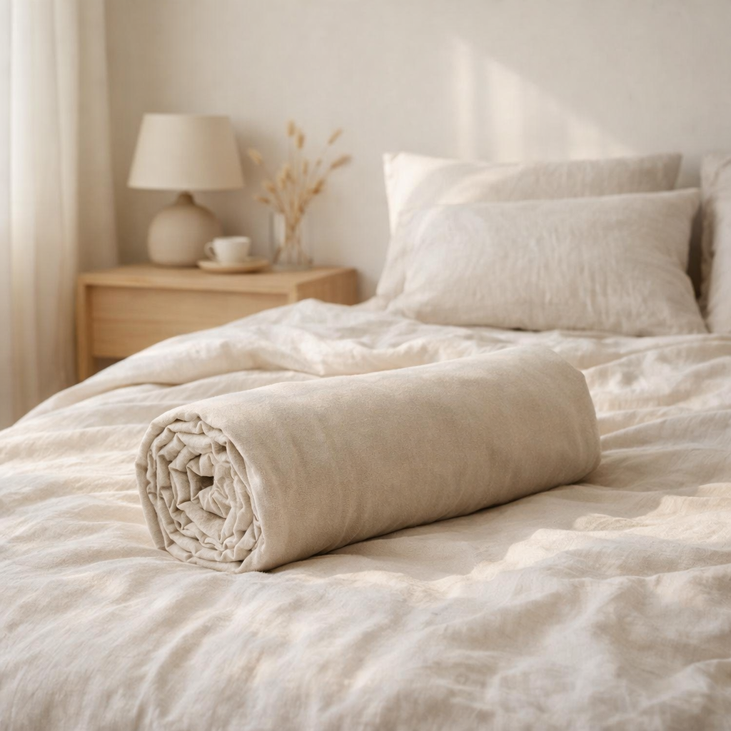 Drap housse Calita Lin 160x200 bonnet 30 cm en situation