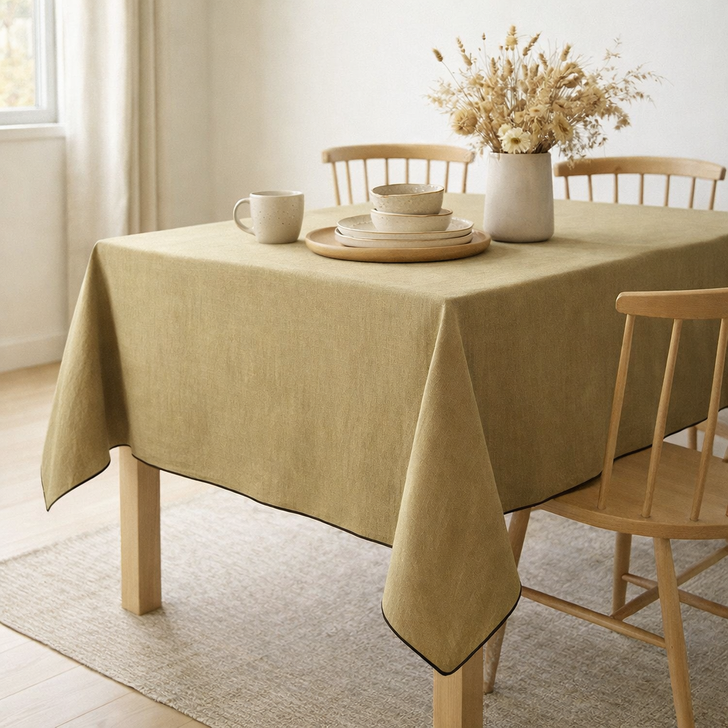 Nappe recyclée Grace Kaki 140 x 250 en situation