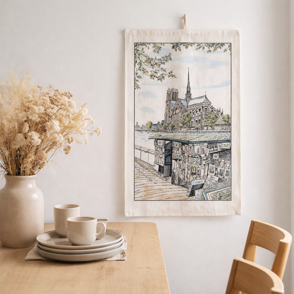 Torchon Quai Notre Dame Ecru 48 x 72 en situation