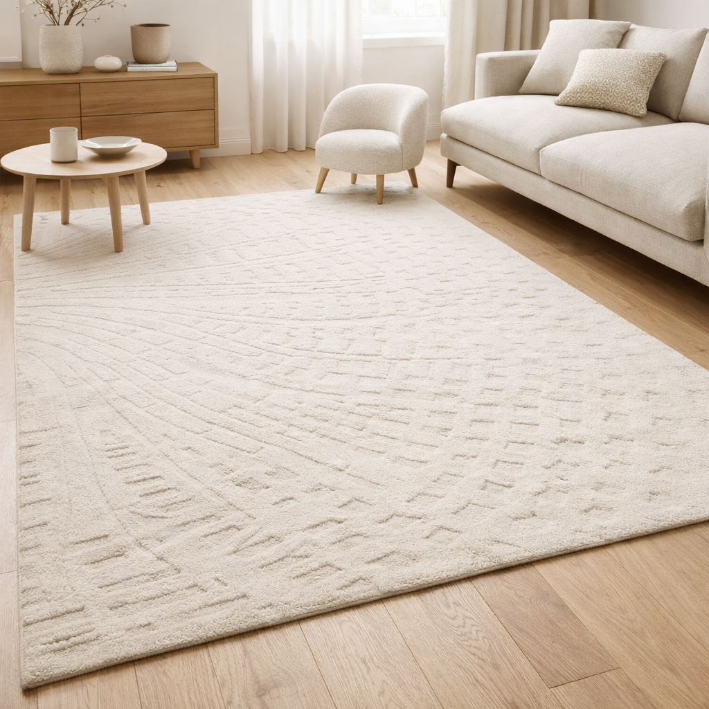 Tapis recyclé Ewan Ivoire 200 x 290 x 2 en situation