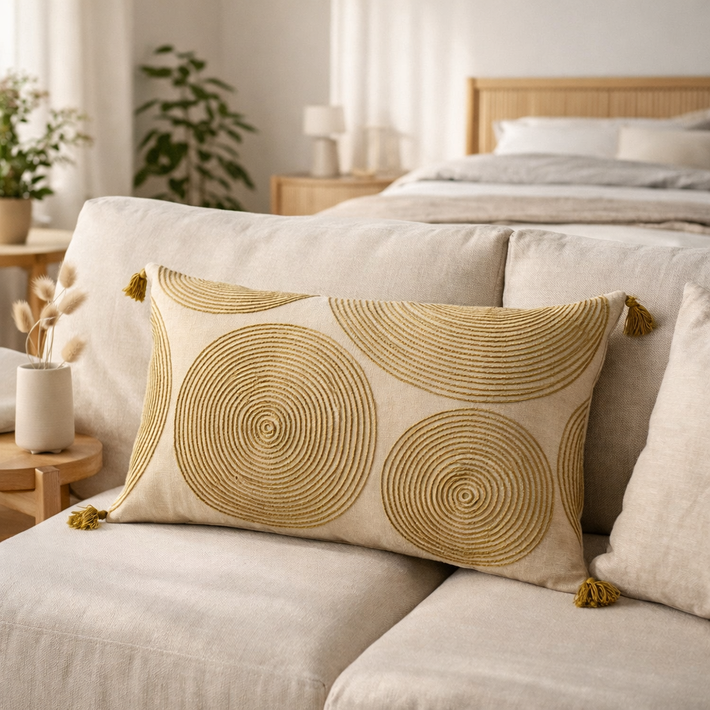 Coussin brodé Tito Naturel 40 x 65 en situation