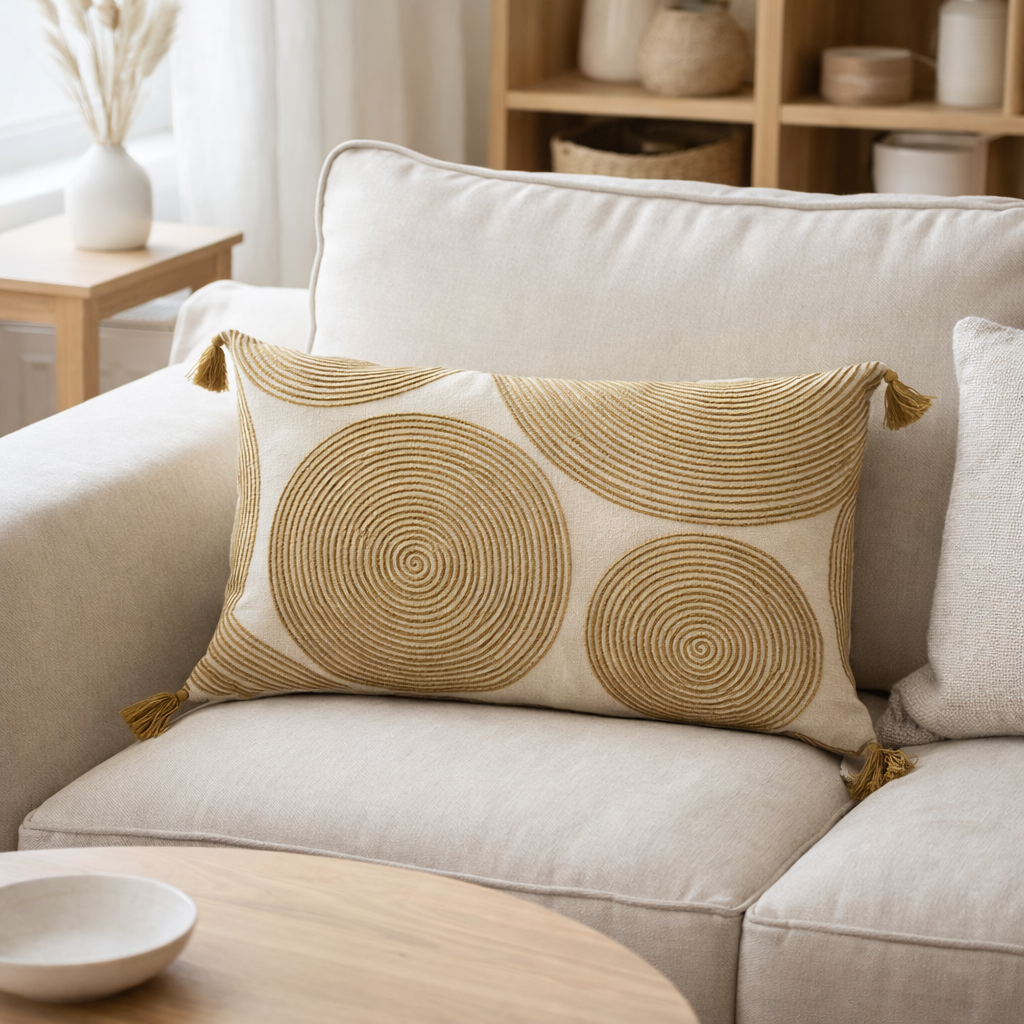 Coussin brodé Tito Naturel 40 x 65 en situation
