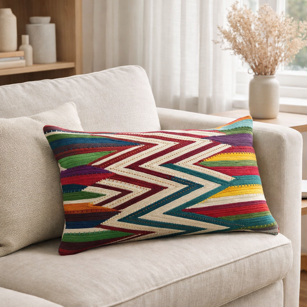 Coussin brodé Zuma Multico 30 x 50 en situation