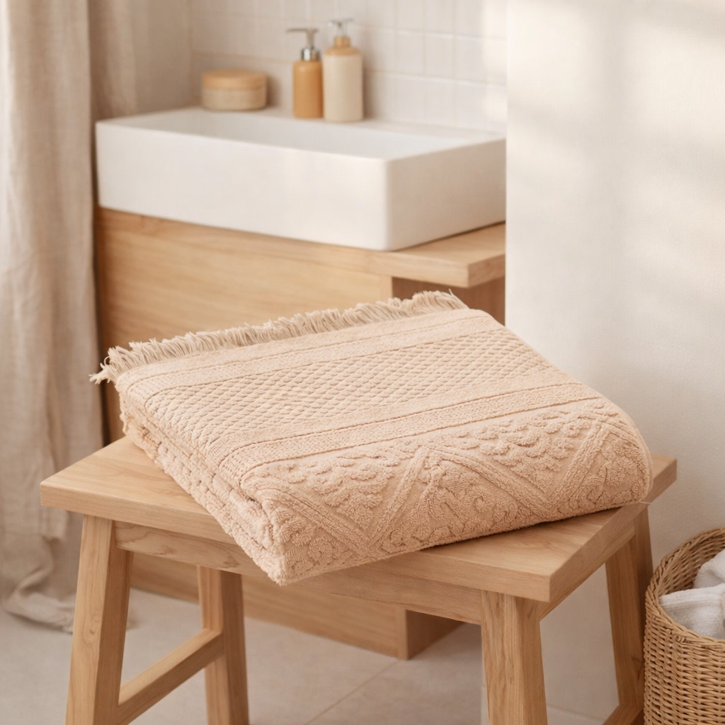 Serviette de toilette Zoé Poudre 50 x 100 en situation