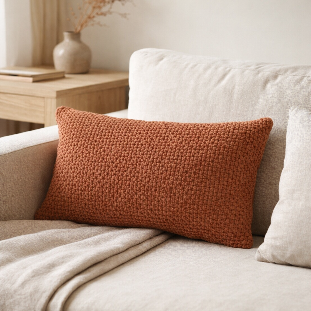 Coussin recyclé Maia Cuivre 30 x 50 en situation