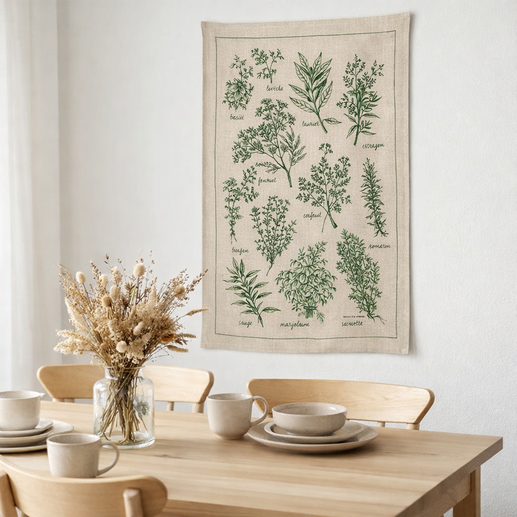 Torchon lin Les herbes Naturel 45 x 70 en situation