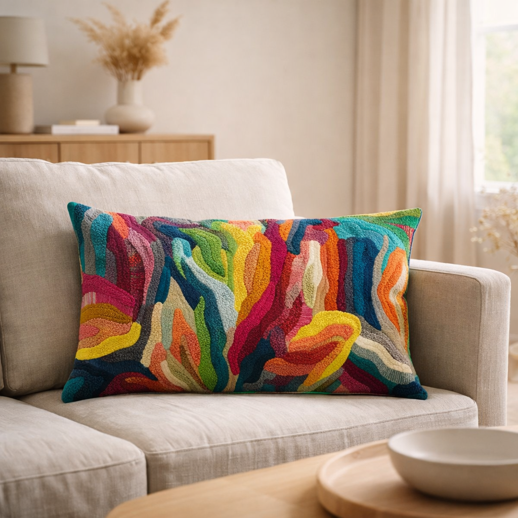 Coussin brodé Betty Multico 40 x 65 en situation