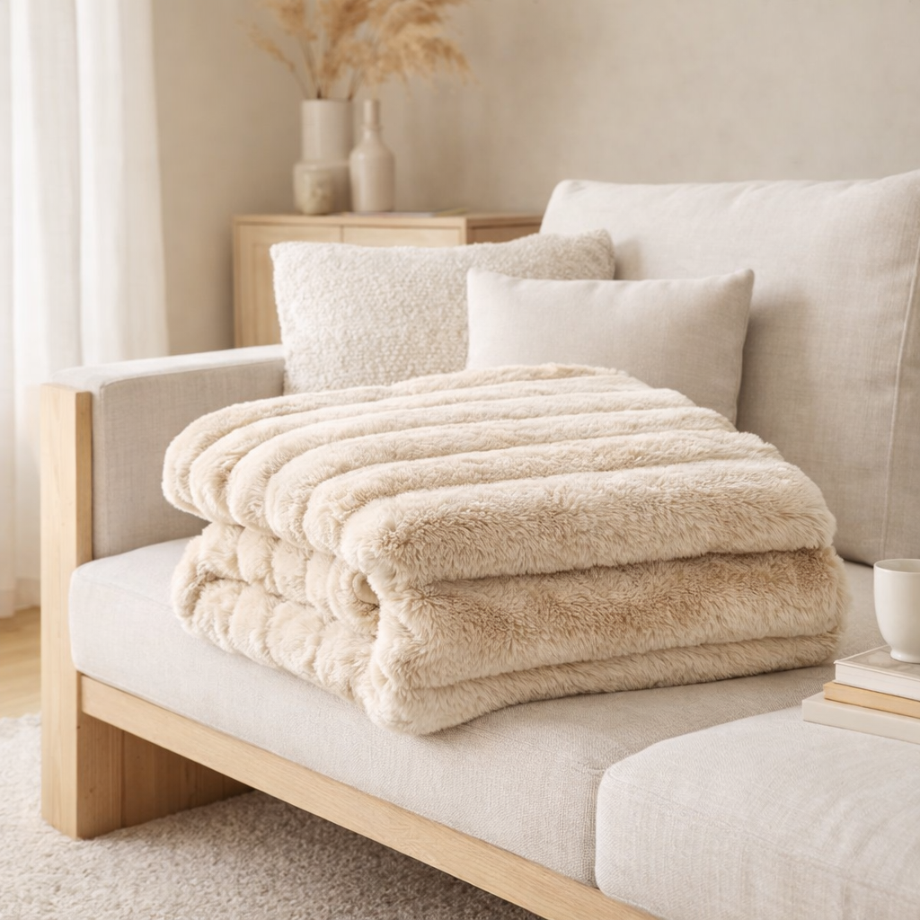 Maxi plaid Astrid Naturel 180 x 220 en situation