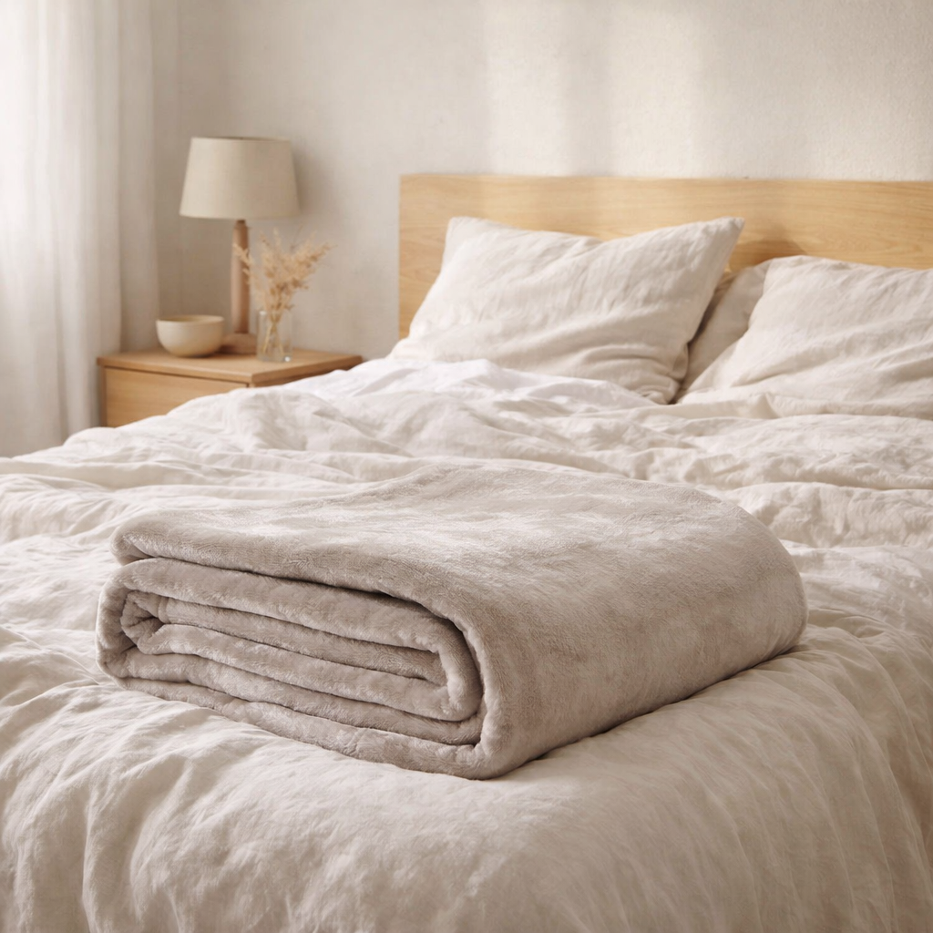 Jeté de lit recyclé Théo Perle 230 x 250 en situation