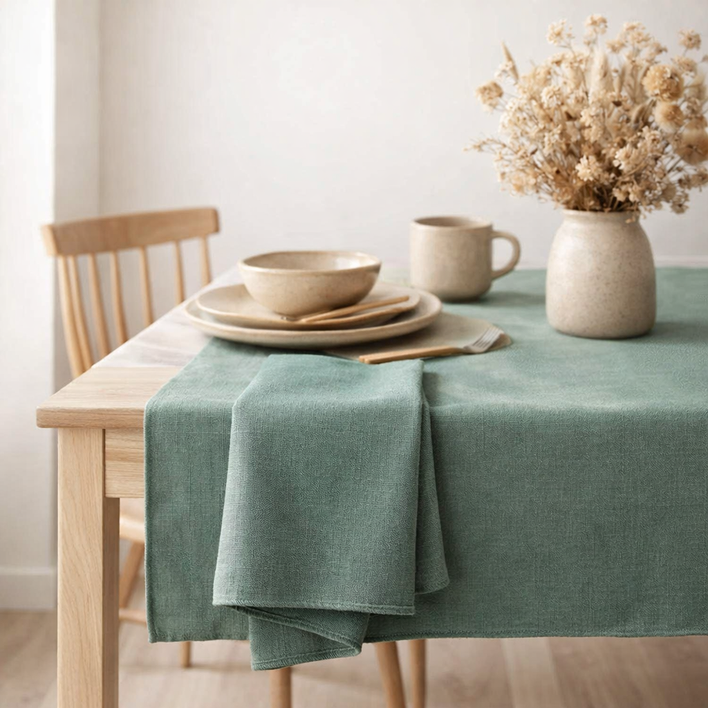 Serviette de table recyclée Yuna Paon 50 x 50 en situation