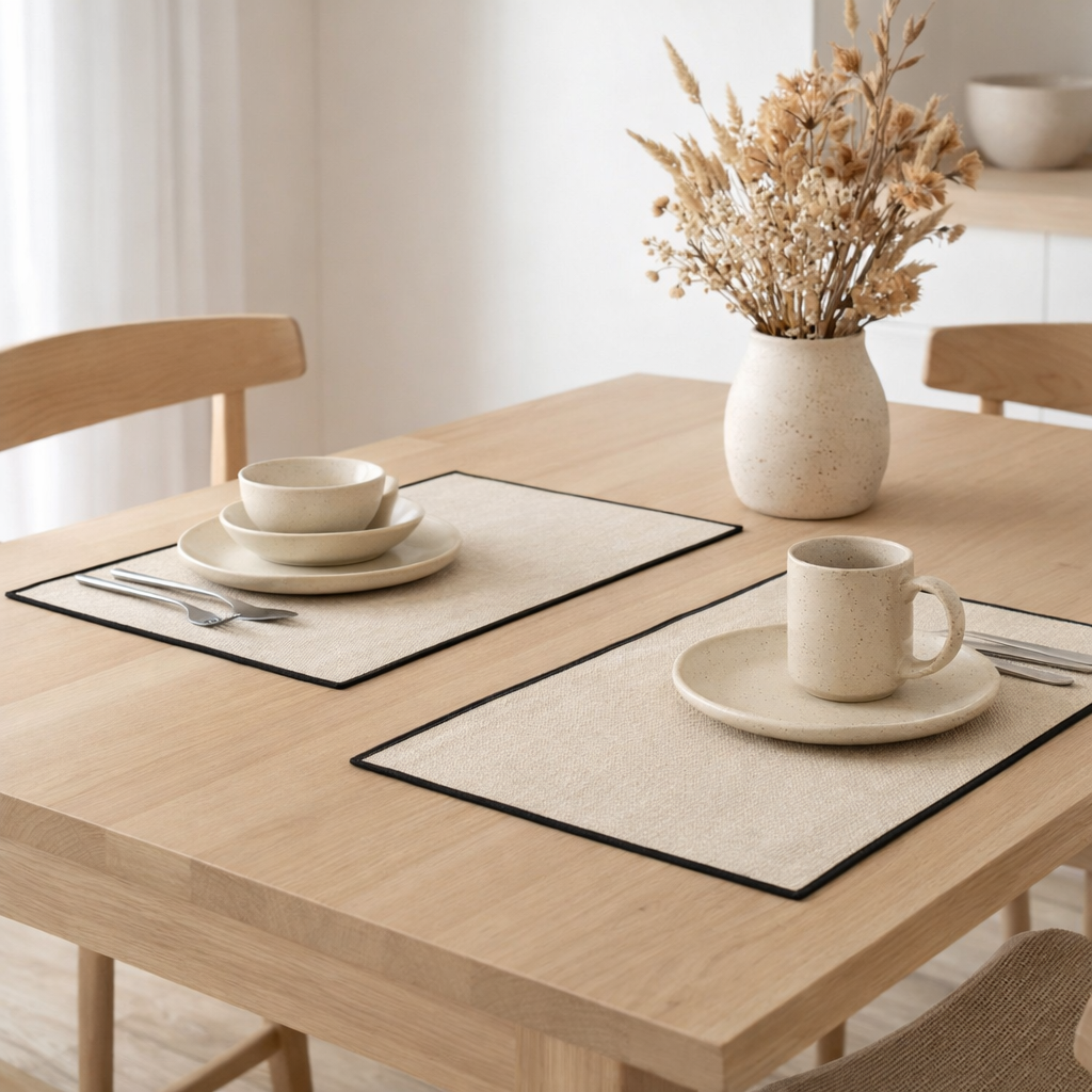 2 sets de table recyclés Laora Naturel 33 x 45 en situation
