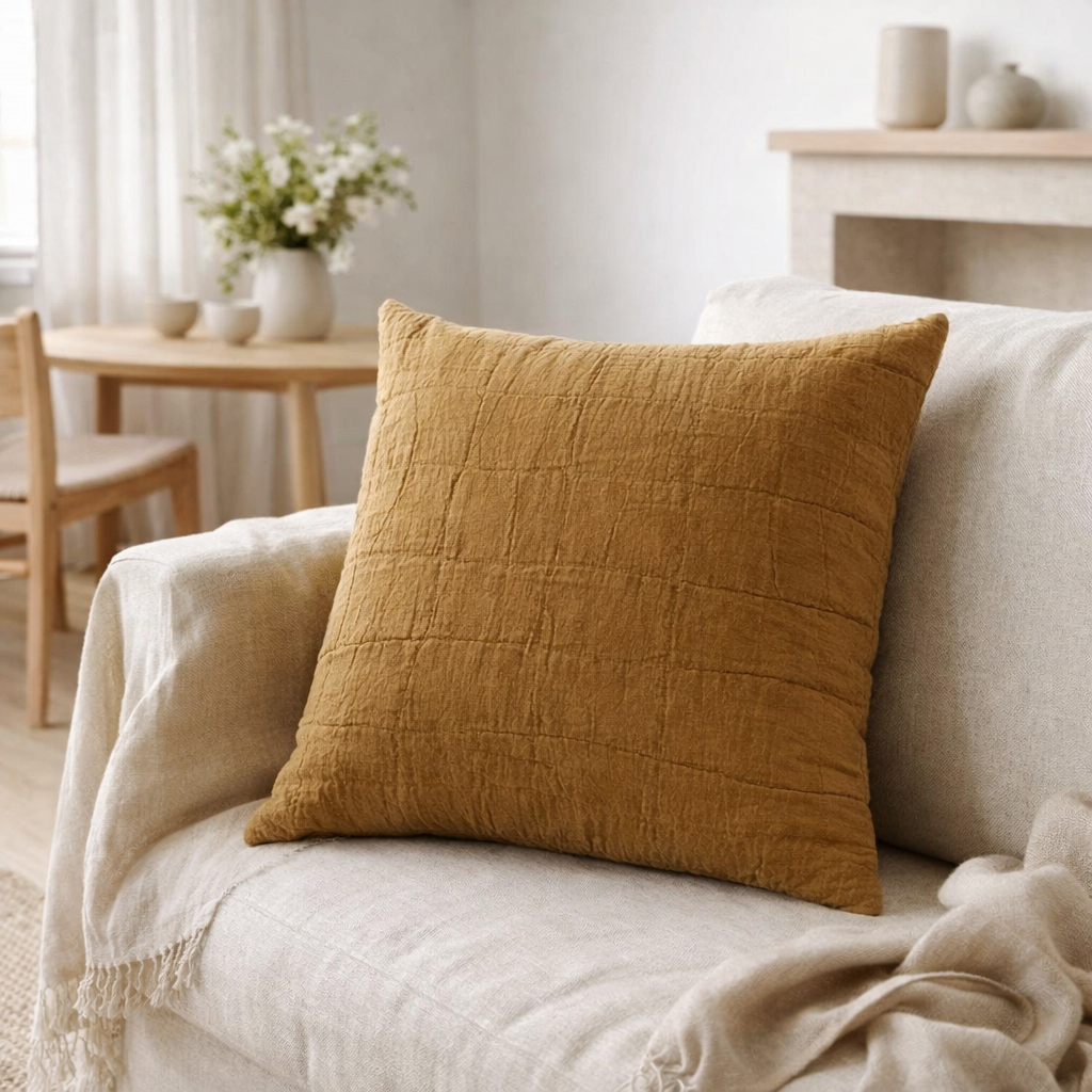 Coussin recyclé Titou Havane 45 x 45 en situation