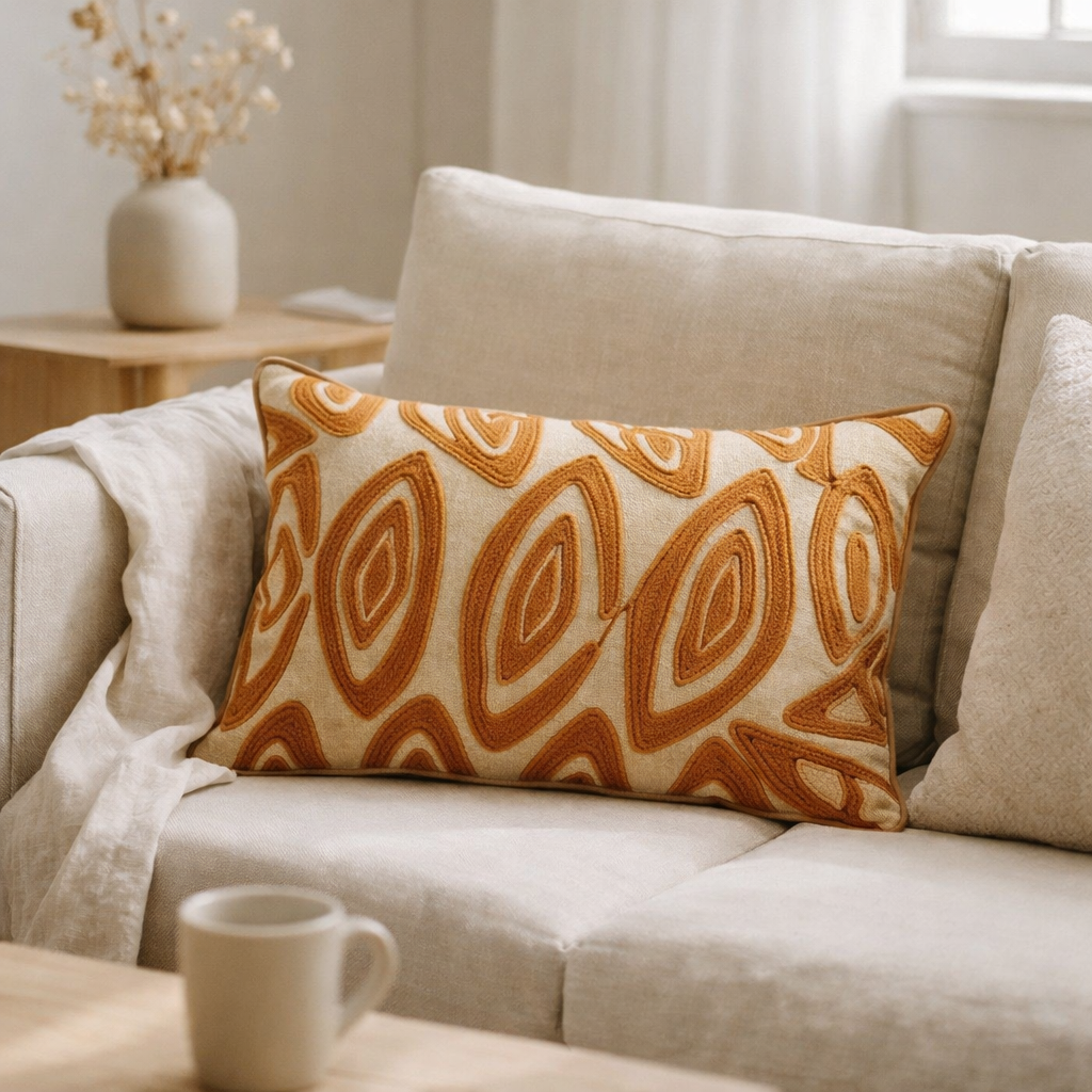 Coussin brodé Leya Cuivre 30 x 50 en situation