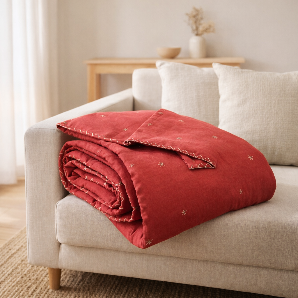 Plaid uni Nala Groseille 140 x 200 en situation