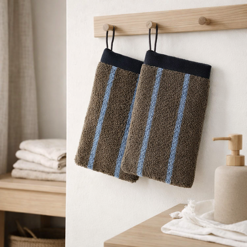 Lot de 2 gants de toilette Charly Potatoes 15 x 21 en situation
