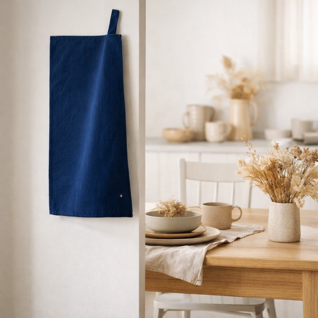 Torchon Marcel Indigo 70 x 50 en situation