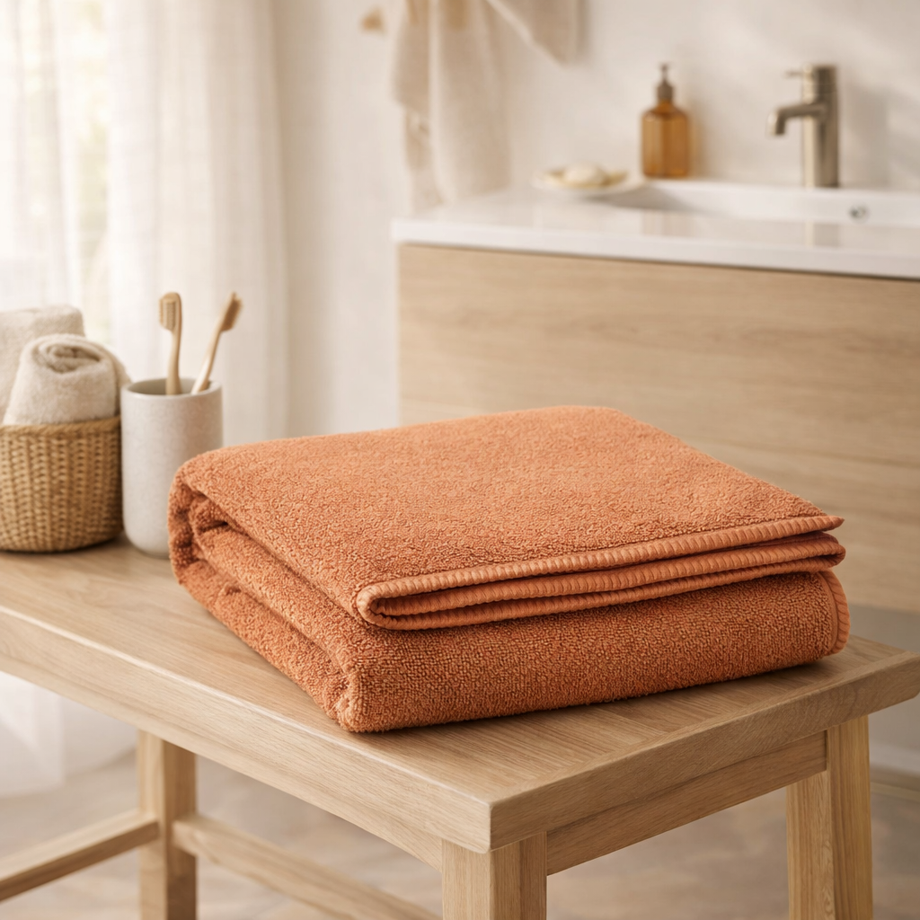 Drap de bain Bora Cannelle 90 x 150 en situation
