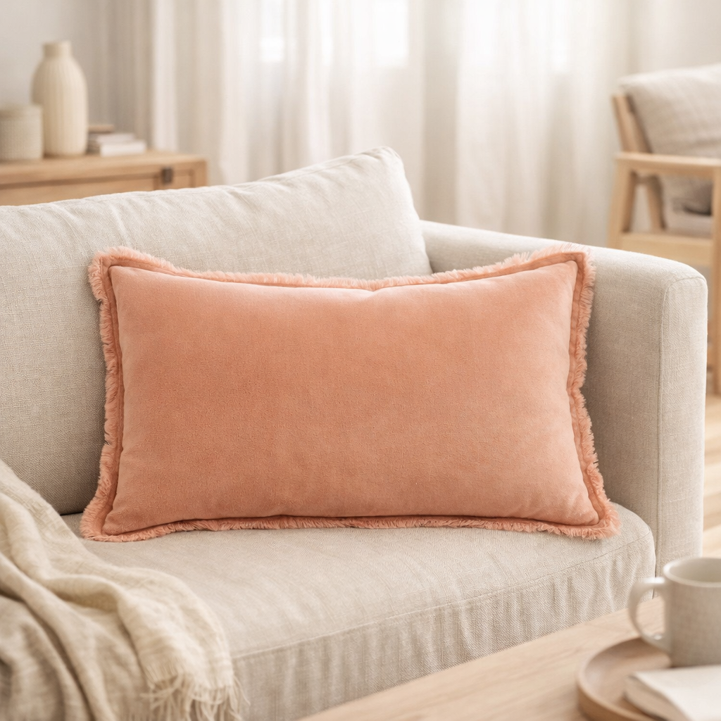 Coussin uni Fara Dragée 30 x 50 en situation