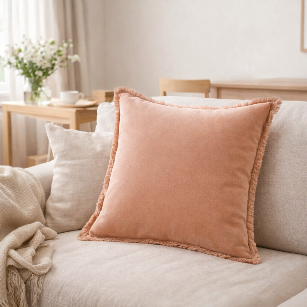 Coussin uni Fara Dragée 45 x 45 en situation