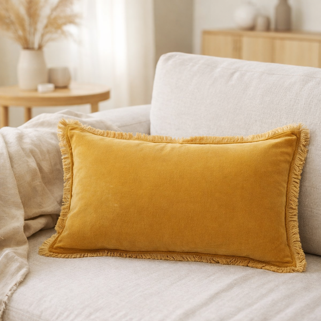 Coussin uni Fara Mirabelle 30 x 50 en situation
