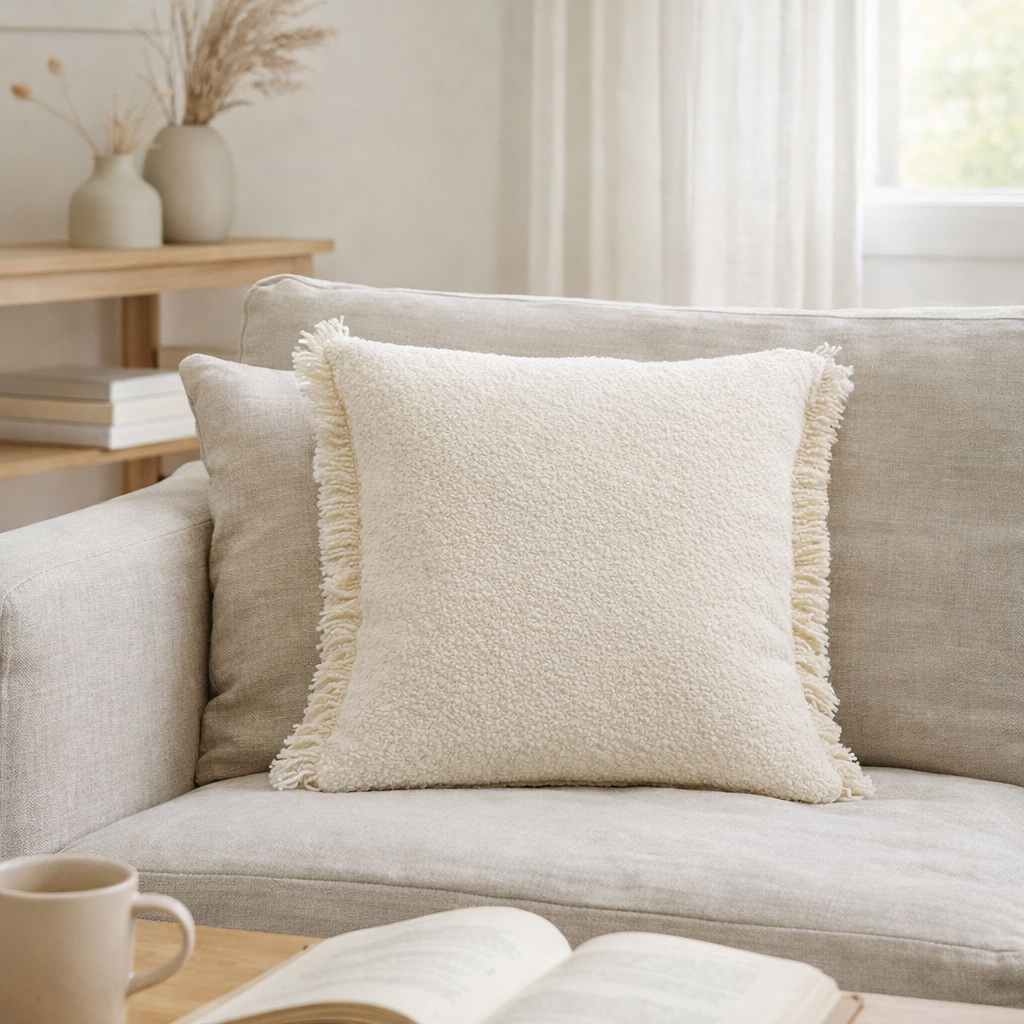 Coussin uni Jane Neige 45 x 45 en situation