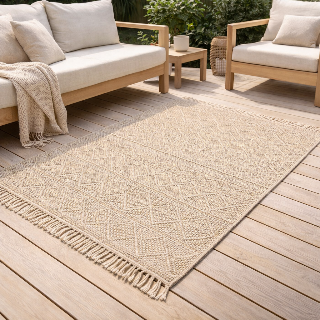 Tapis Soan extérieur Neige 120 x 170 en situation