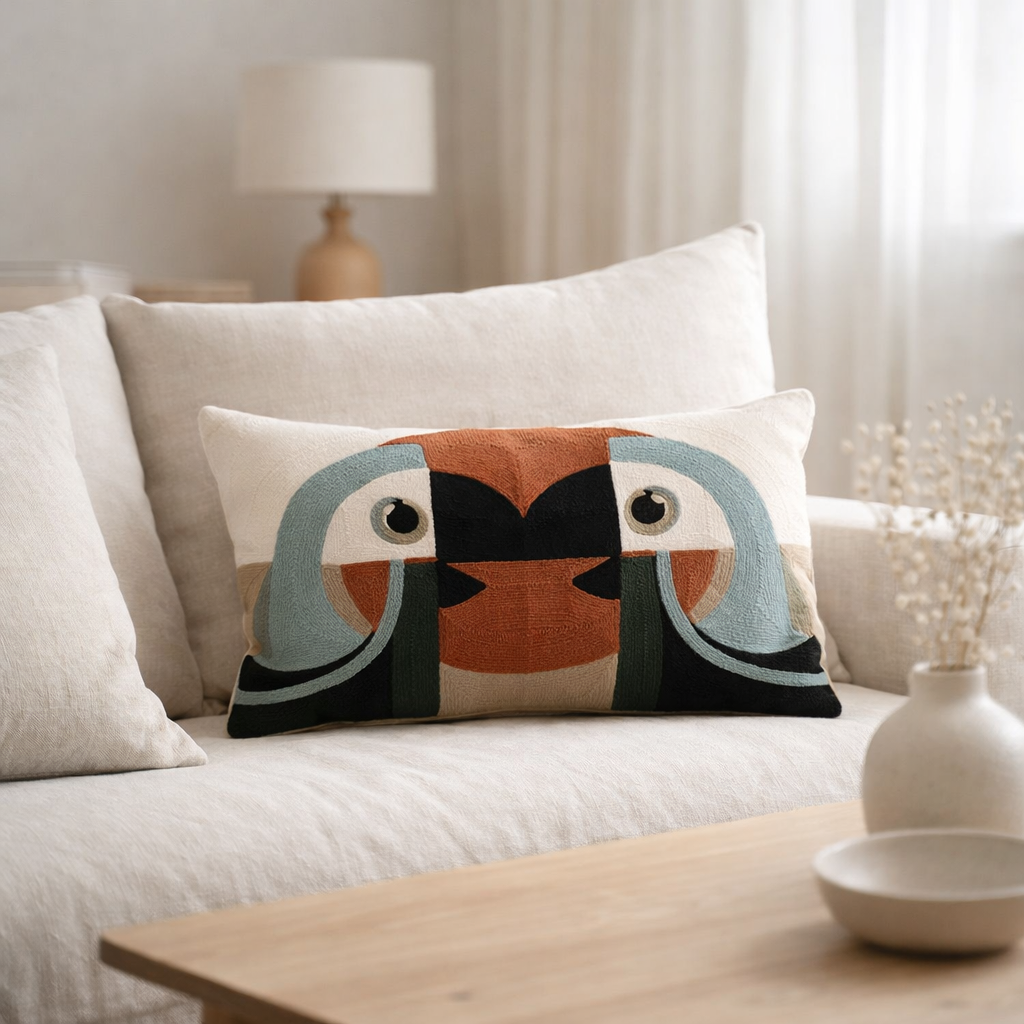 Coussin brodé Loro Ciel 30 x 50 en situation